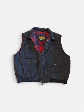 Vintage Vest outdoors Eagles Ridge 3XL Black Plaid Flannel Lined Cargo Utility